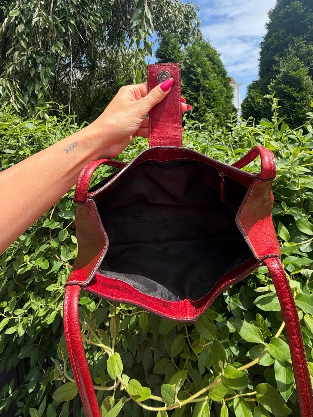 Classic Women's Shoulder Bag in Burgundy with Scarf Accent